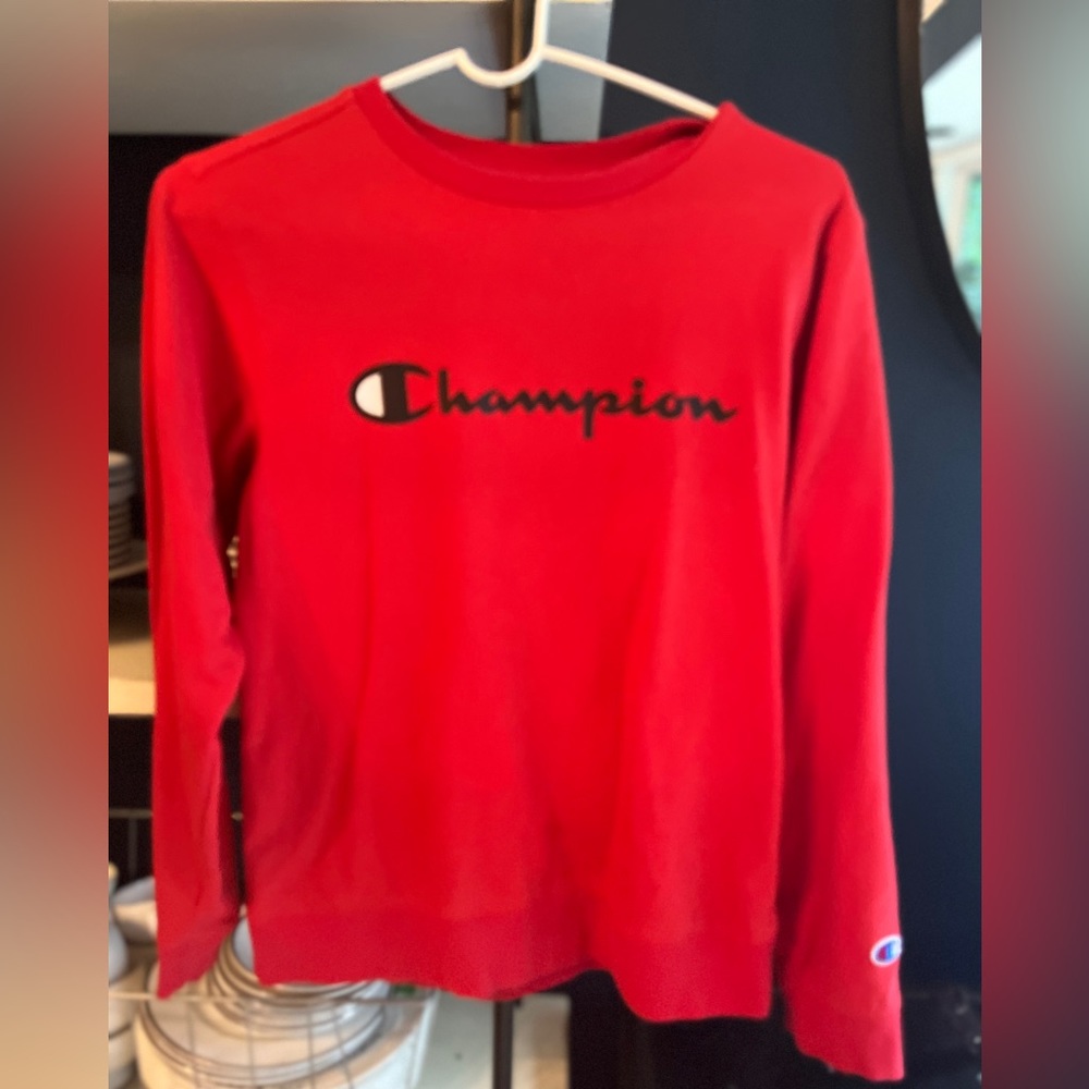 Youth large red champion sweatshirt. Lightweight. Soft.